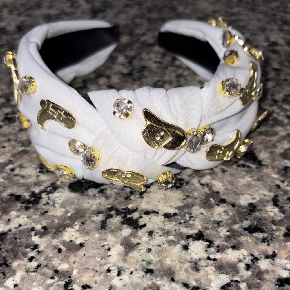 Elegant White and Gold Embellished Headband
